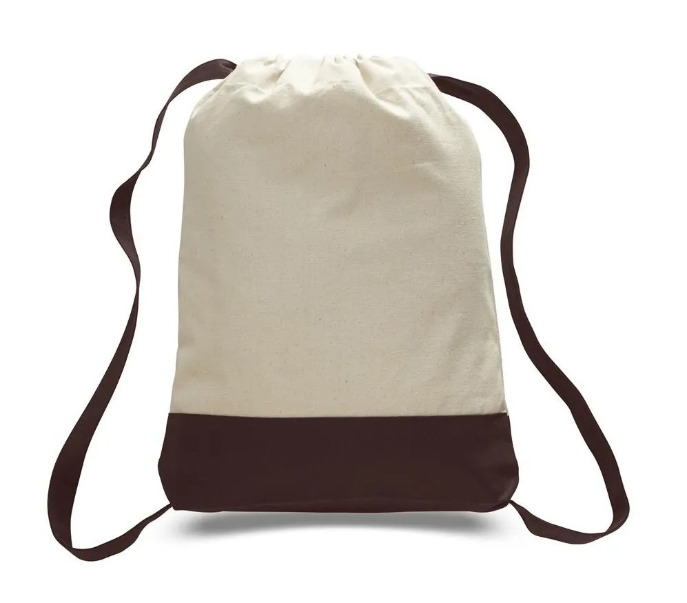 12 ct Two Tone Canvas Sport Backpacks / Wholesale Drawstring Bags - By Dozen