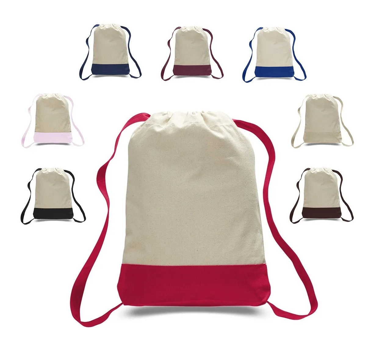 12 ct Two Tone Canvas Sport Backpacks / Wholesale Drawstring Bags - By Dozen