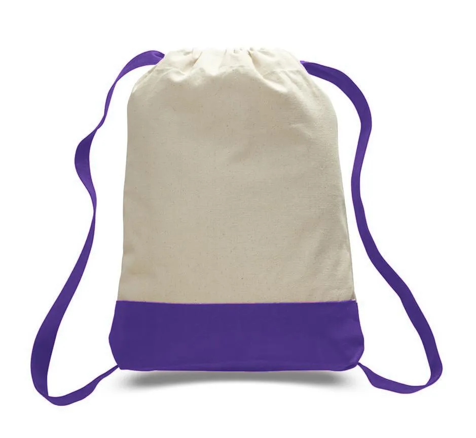 12 ct Two Tone Canvas Sport Backpacks / Wholesale Drawstring Bags - By Dozen