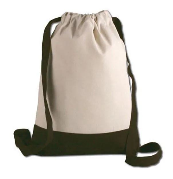 12 ct Two Tone Canvas Sport Backpacks / Wholesale Drawstring Bags - By Dozen