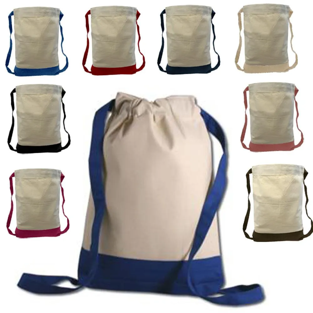 12 ct Two Tone Canvas Sport Backpacks / Wholesale Drawstring Bags - By Dozen