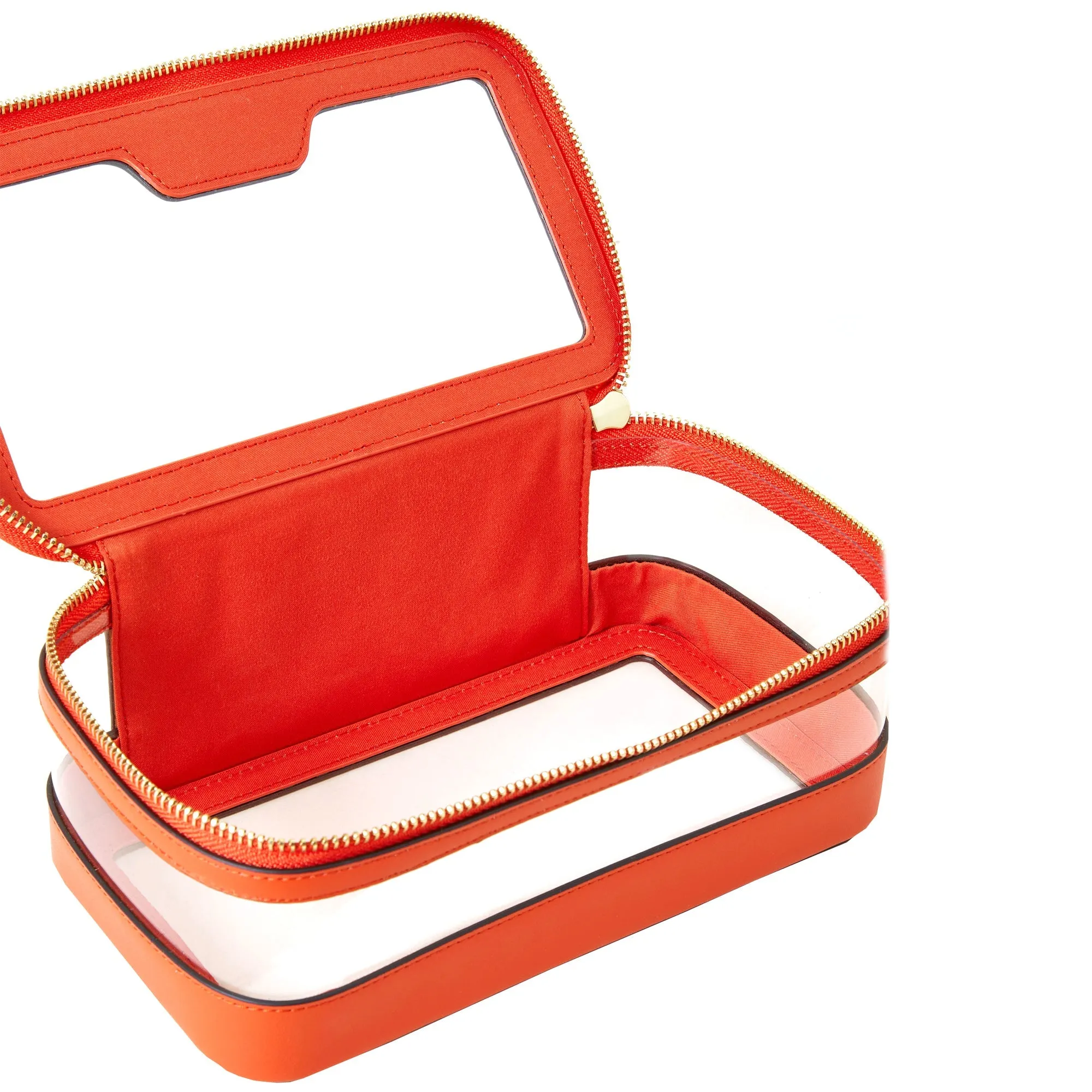 Accessorize London Women's Faux Leather Orange Clear Make Up Bag