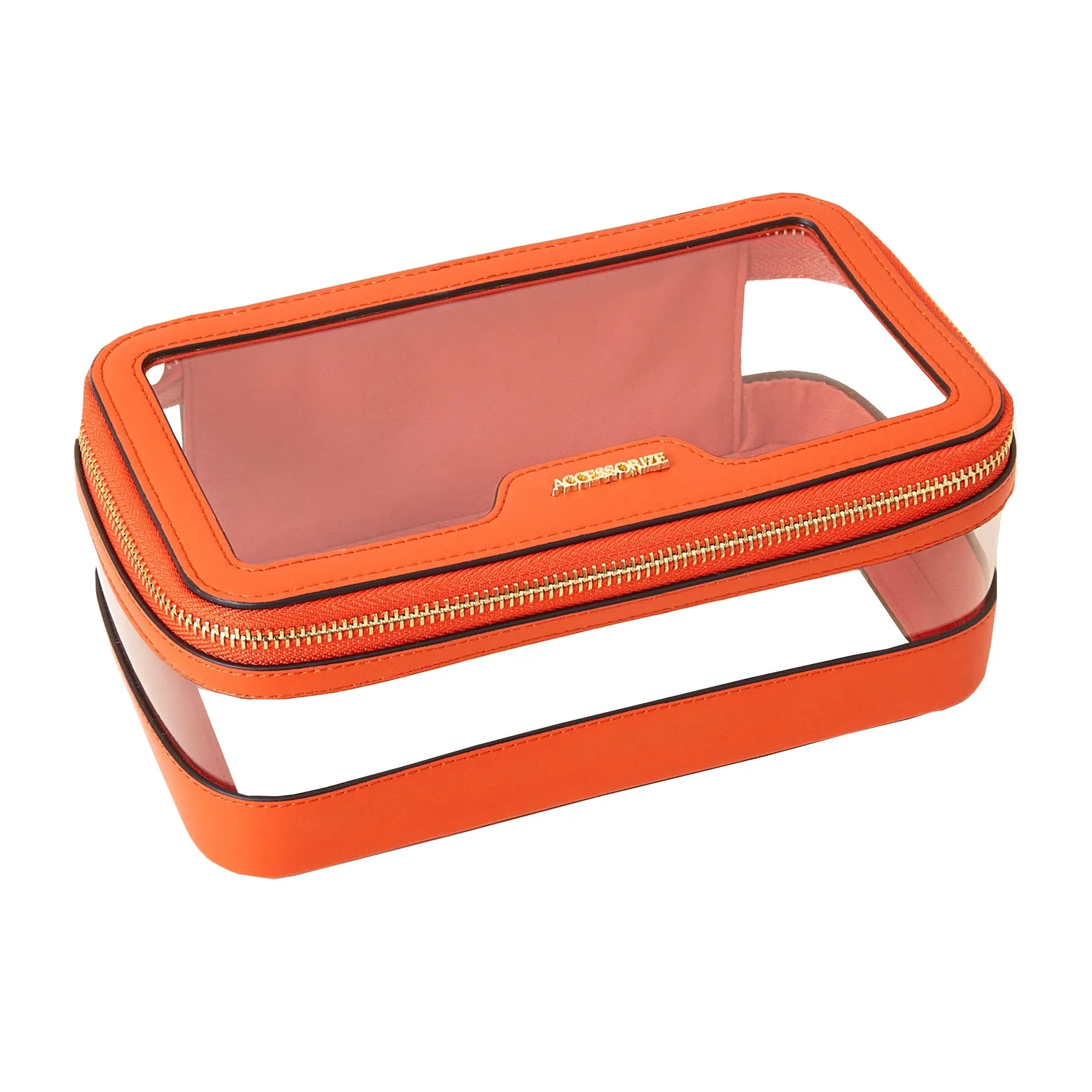 Accessorize London Women's Faux Leather Orange Clear Make Up Bag