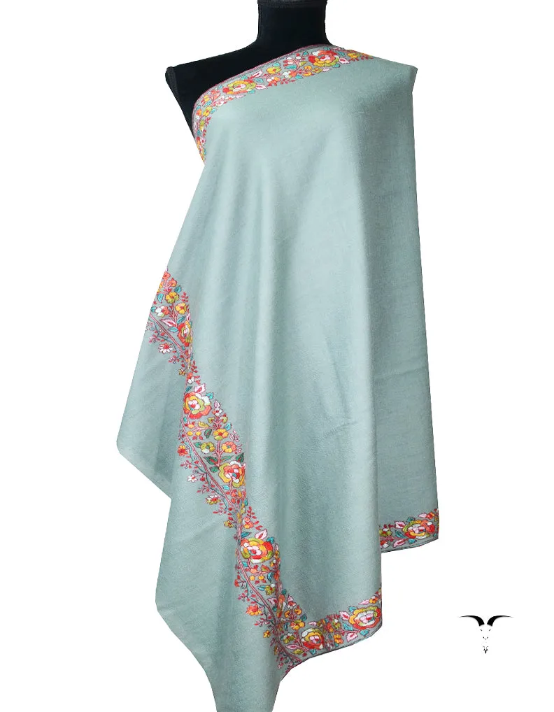 aqua marine embroidery pashmina shawl 7936