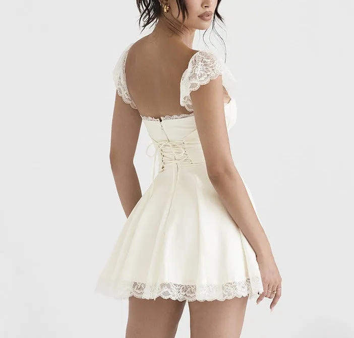 Avalena Lace Trim Mini Dress