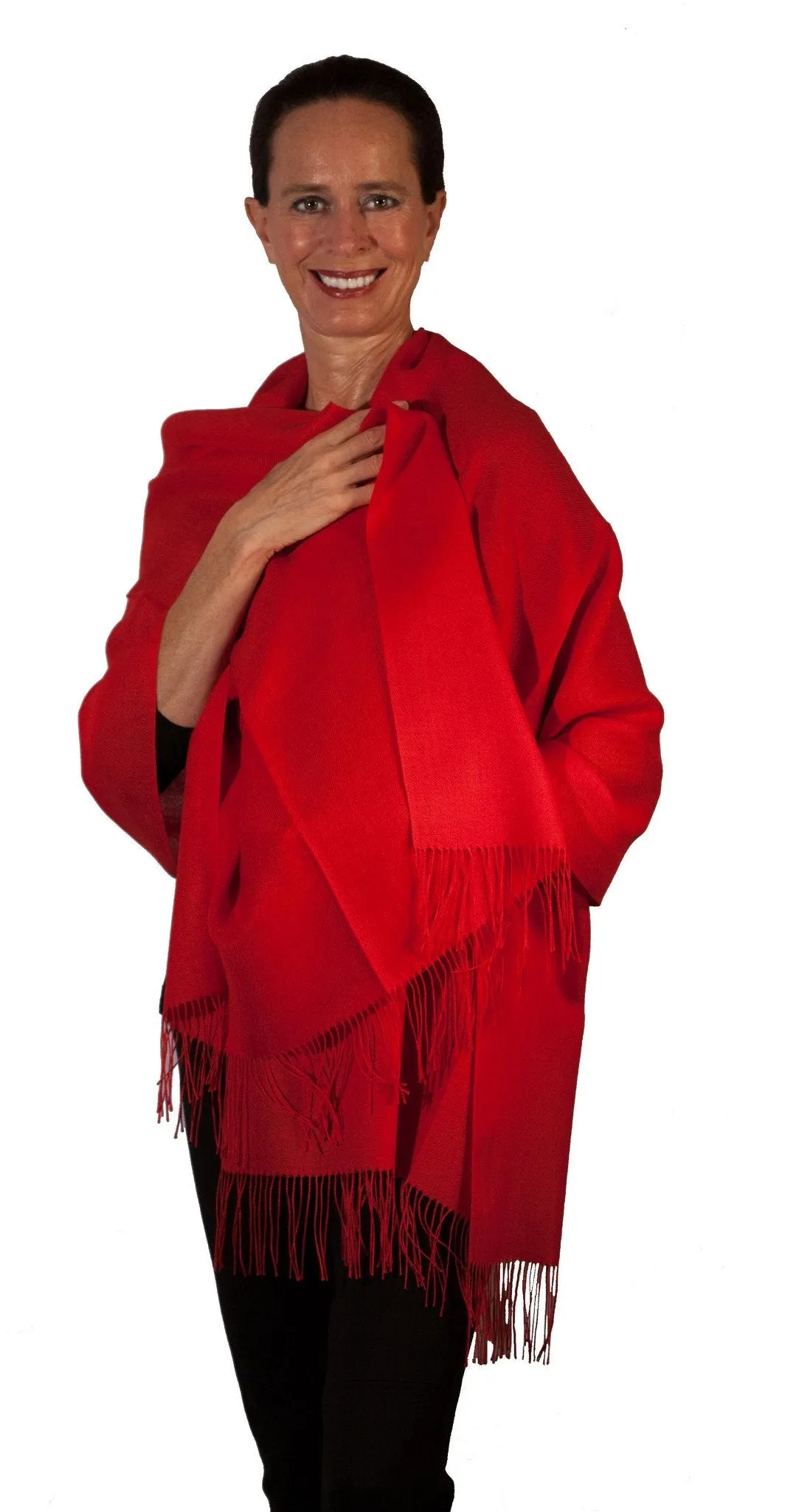 Baby Alpaca & Silk Shawl in Solid Color - Red