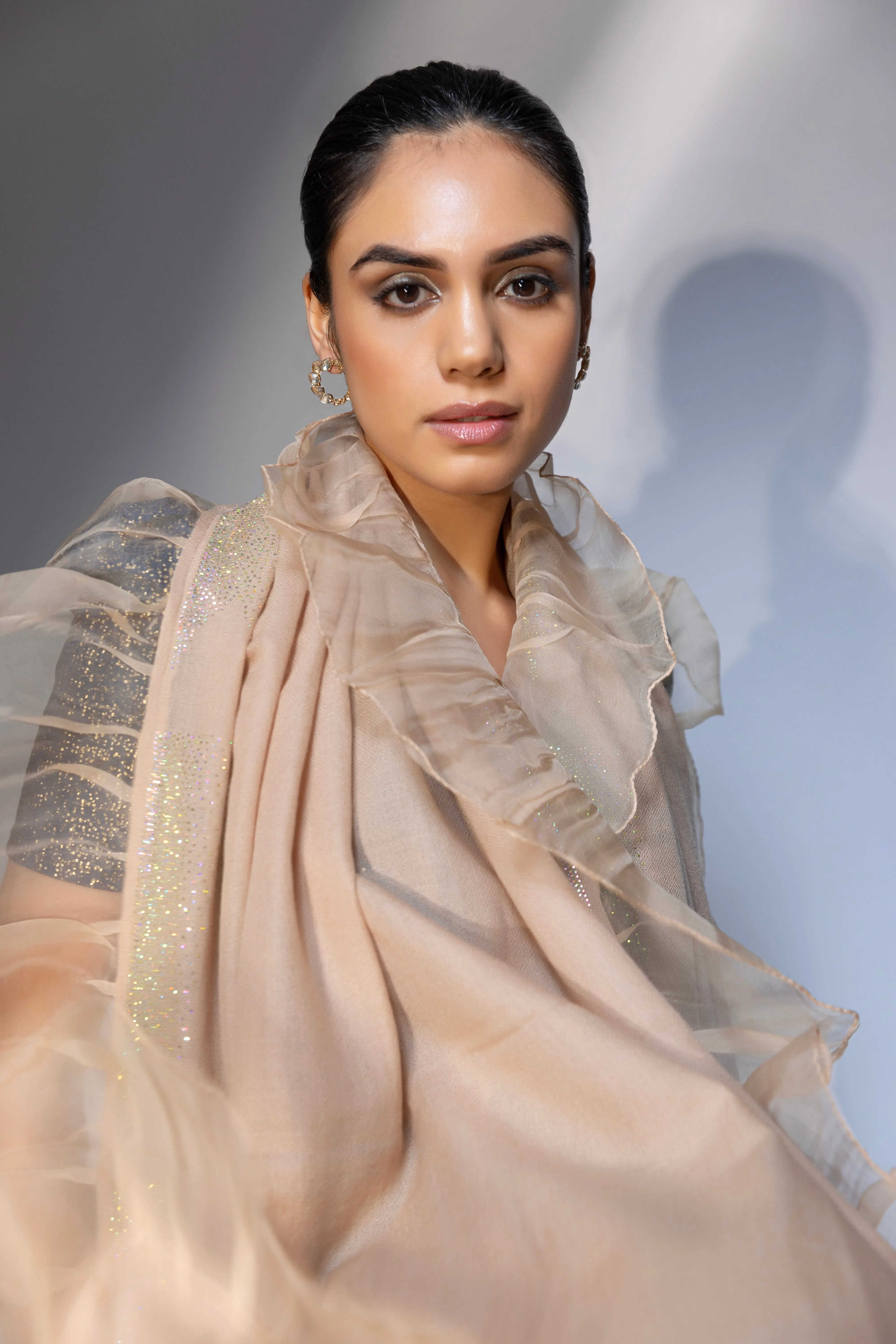 Beige ruffle shawl with swarovski, ideal shawl for gown