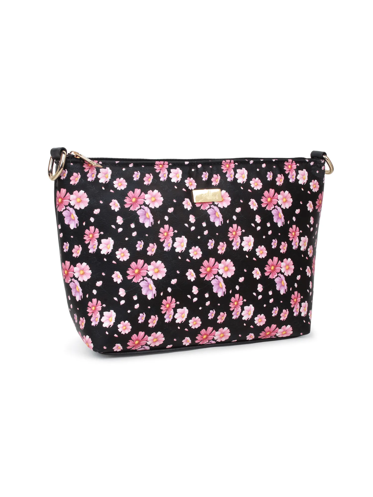 Black Floral Printed Structured Sling Bag