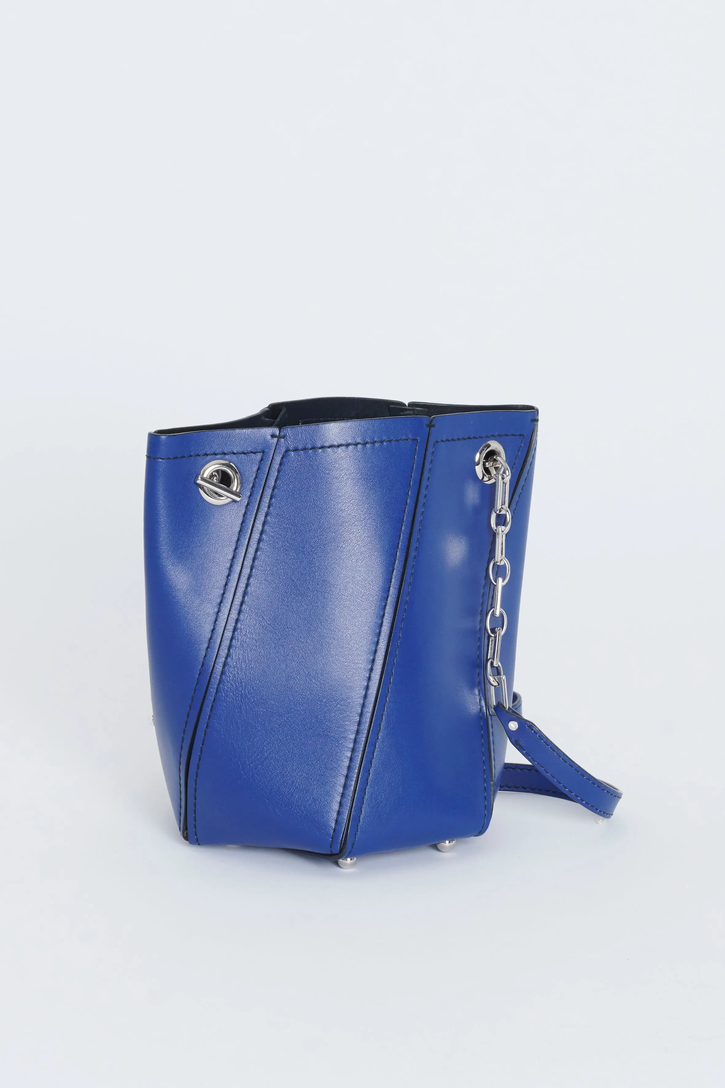 Blue Leather Mini Hex Preowned Bucket Bag