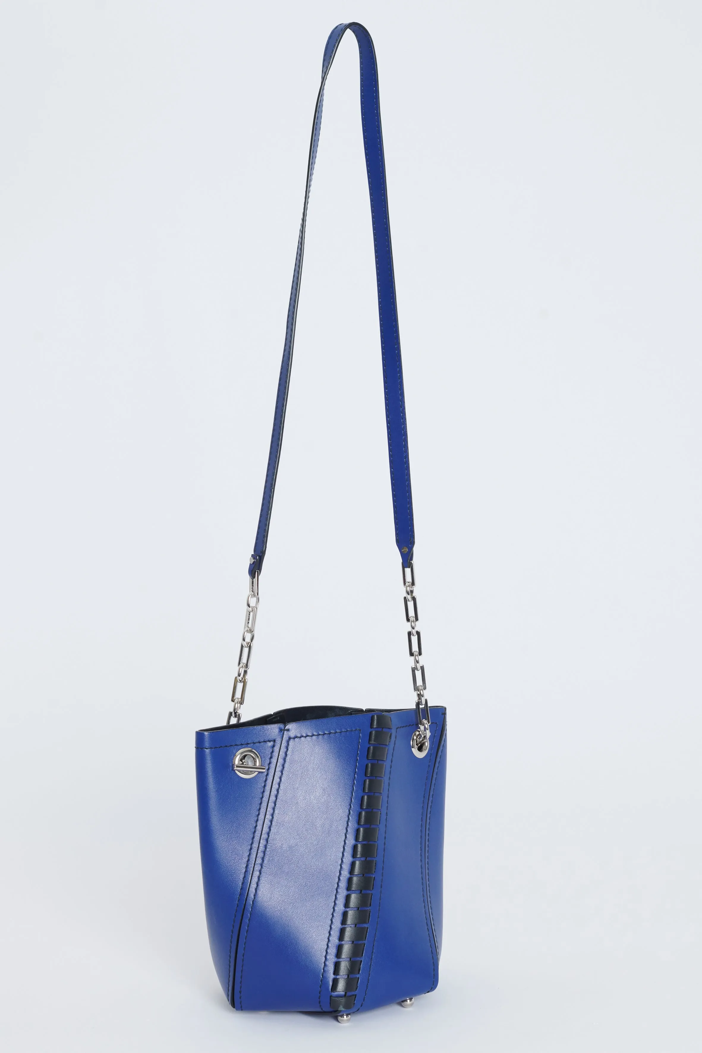 Blue Leather Mini Hex Preowned Bucket Bag