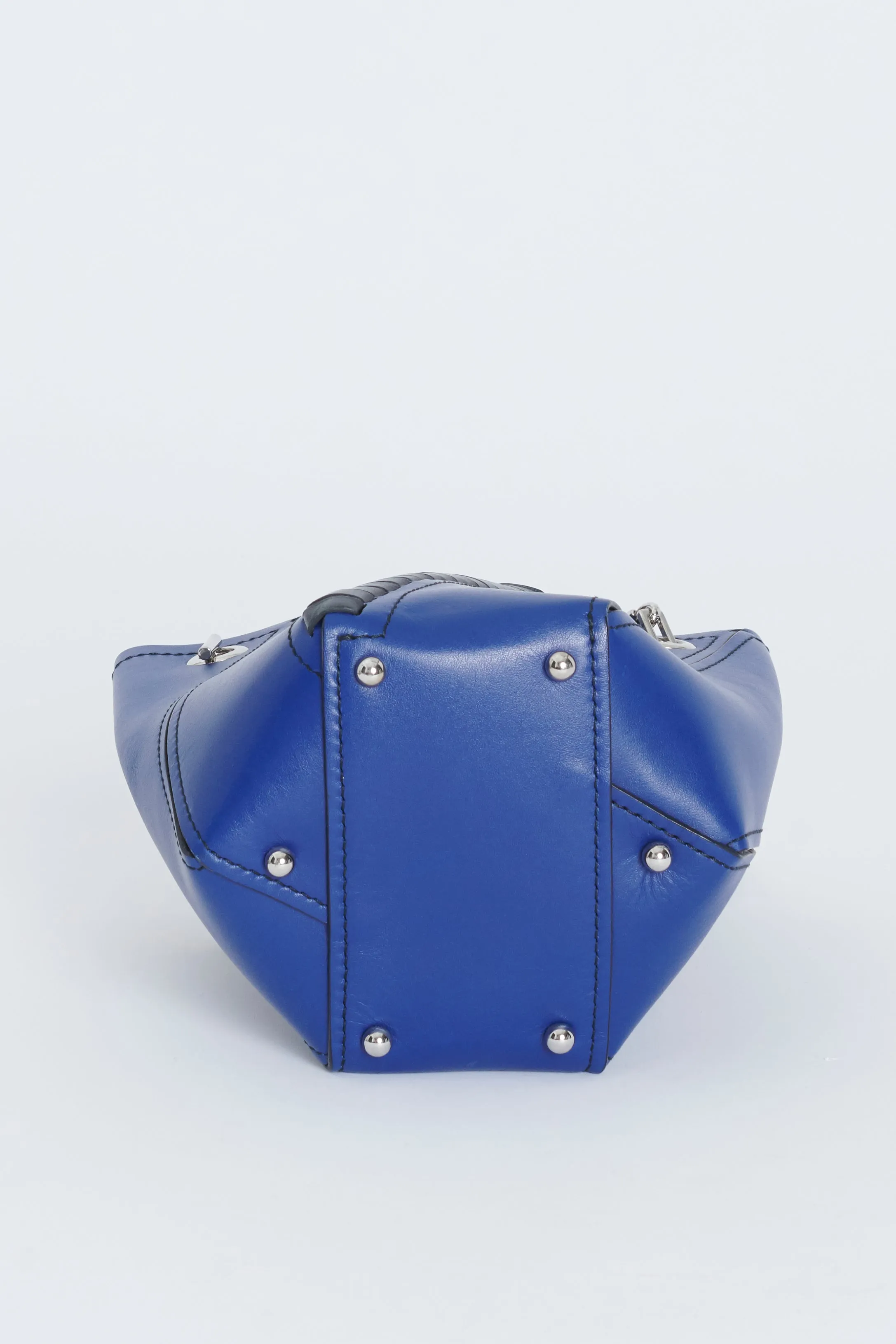 Blue Leather Mini Hex Preowned Bucket Bag