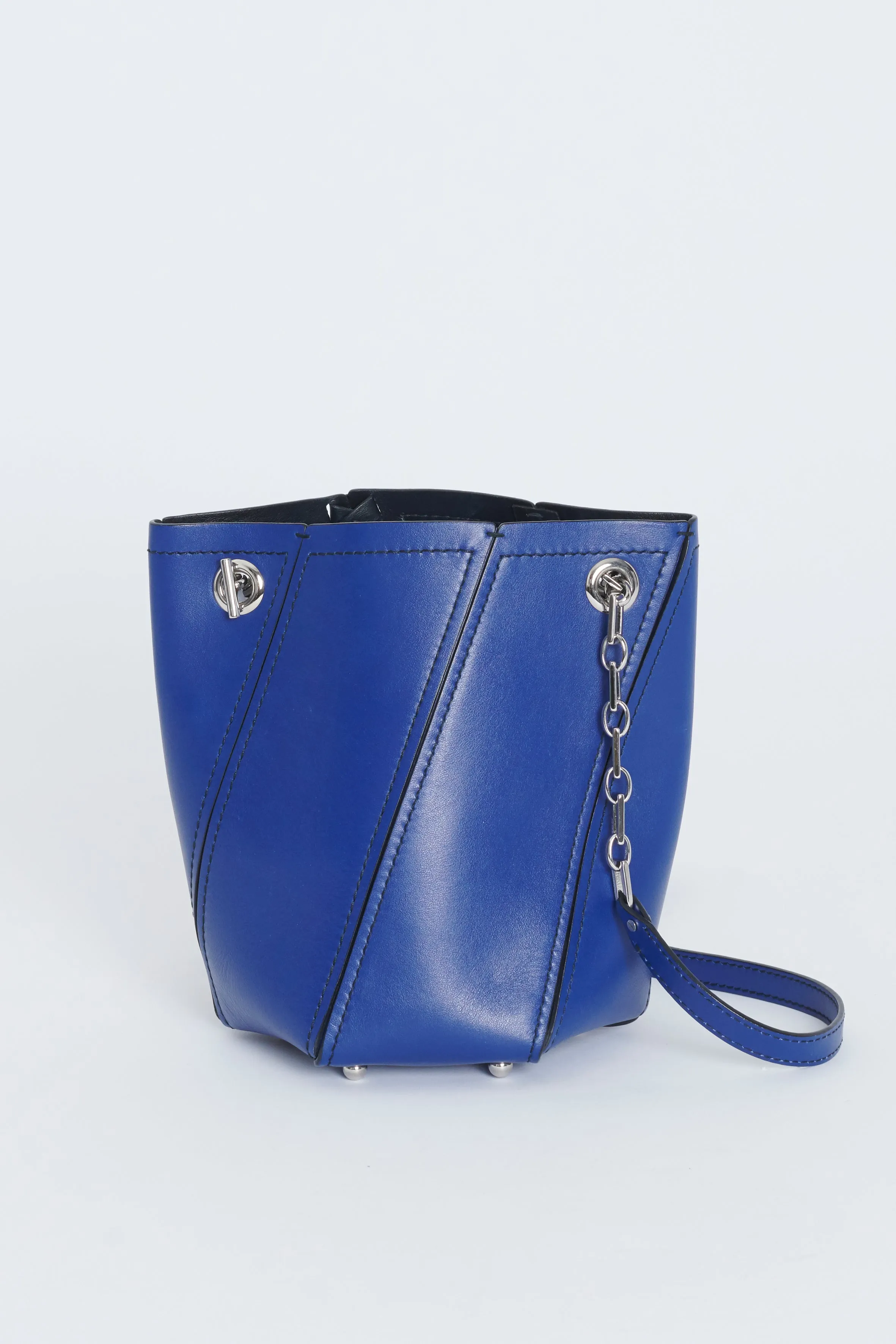 Blue Leather Mini Hex Preowned Bucket Bag