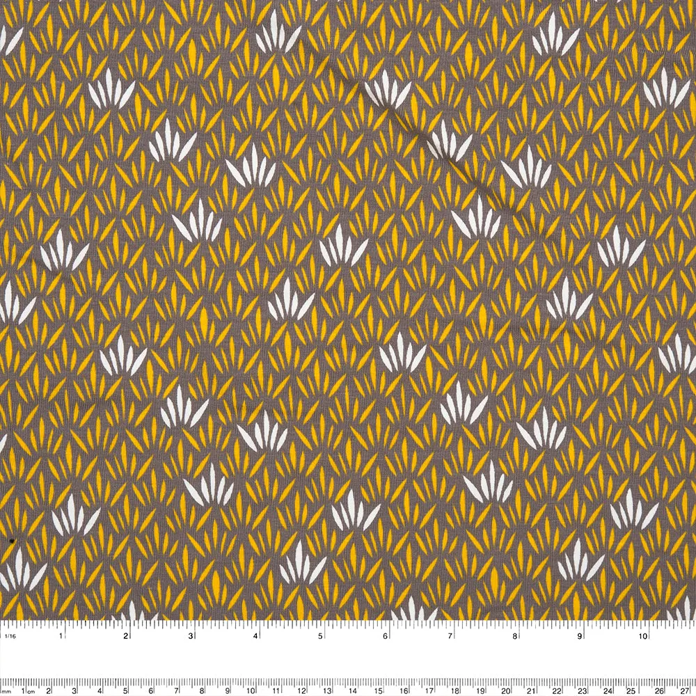 Cotton Lycra Knit Print - IMA-GINE F21 - Leafs - Yellow