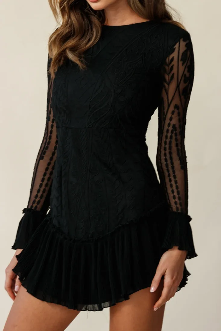 Dreamy Long Sleeve Mini Dress Black