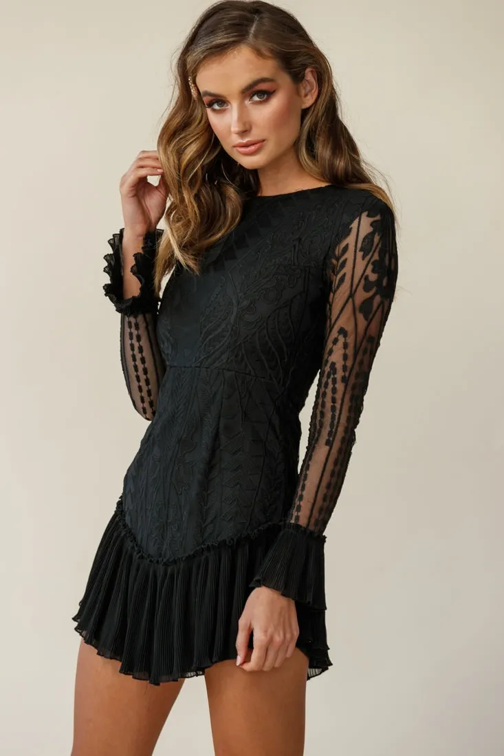 Dreamy Long Sleeve Mini Dress Black