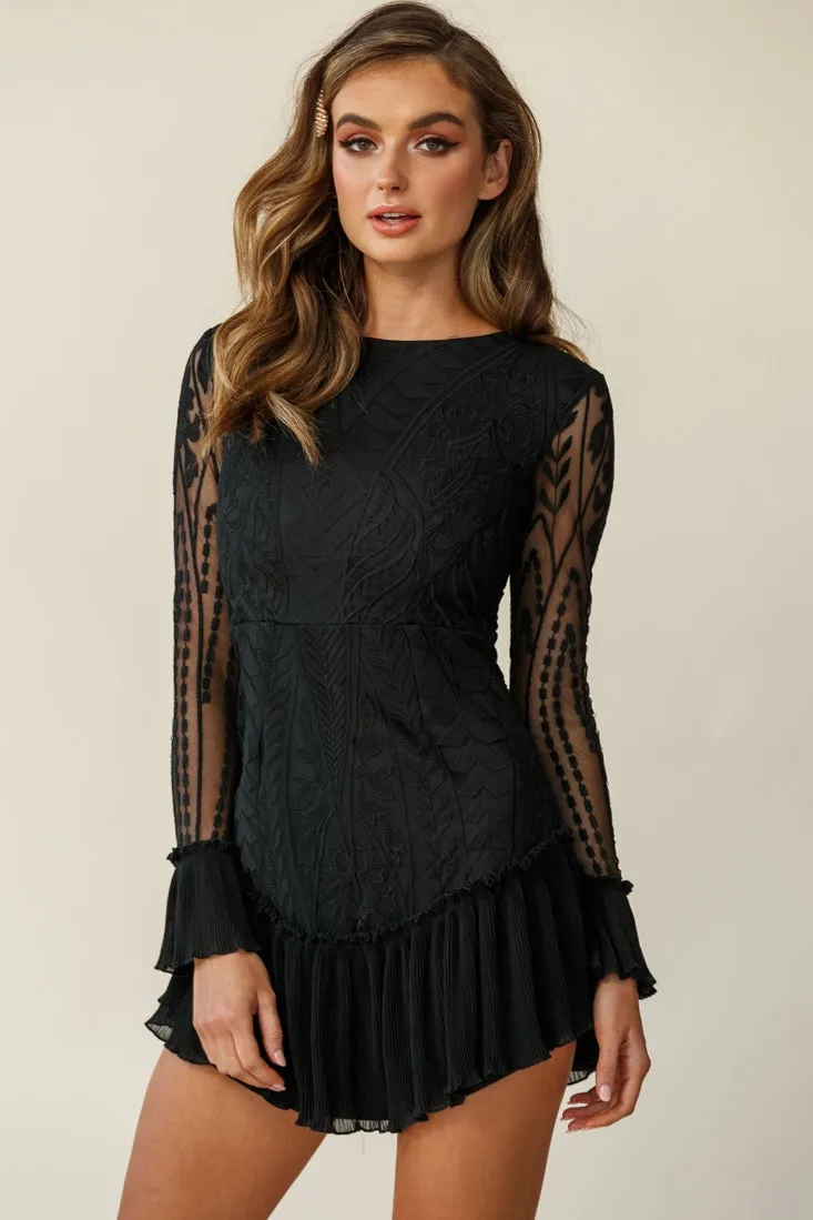 Dreamy Long Sleeve Mini Dress Black