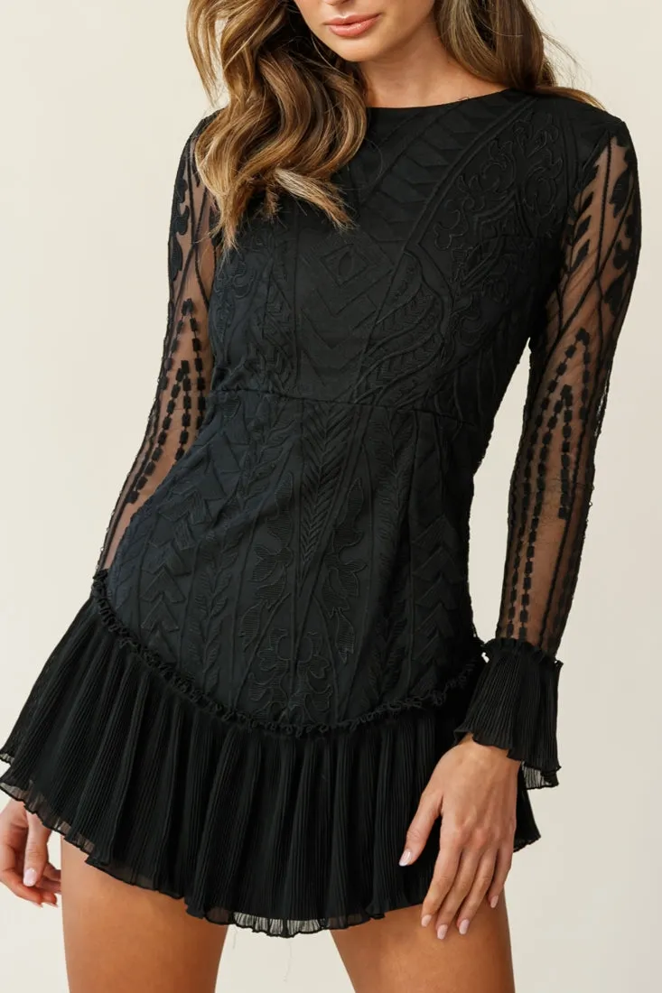 Dreamy Long Sleeve Mini Dress Black