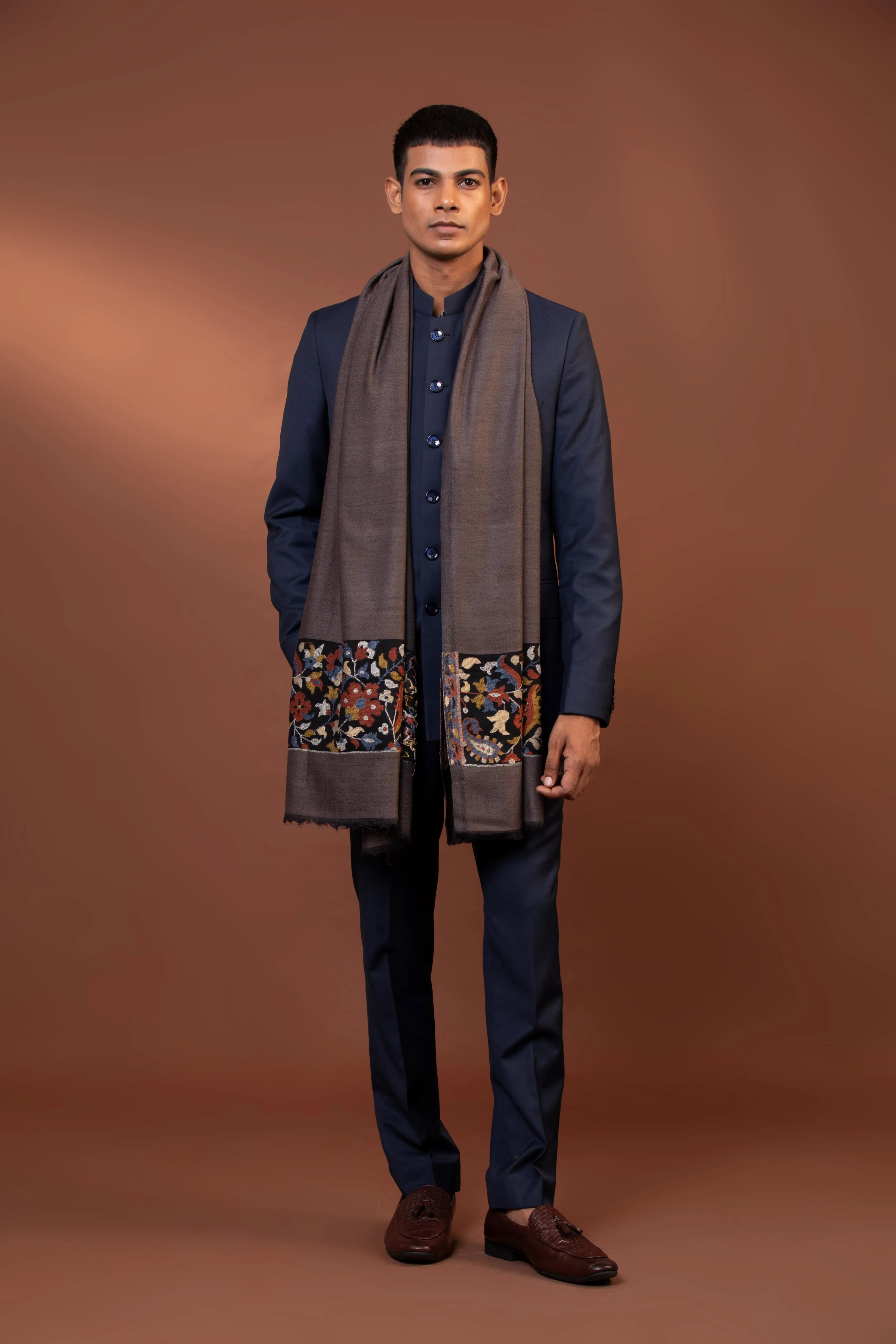 Elegant Hand Embroidered Wool Shawl for Men – Premium Quality & Style