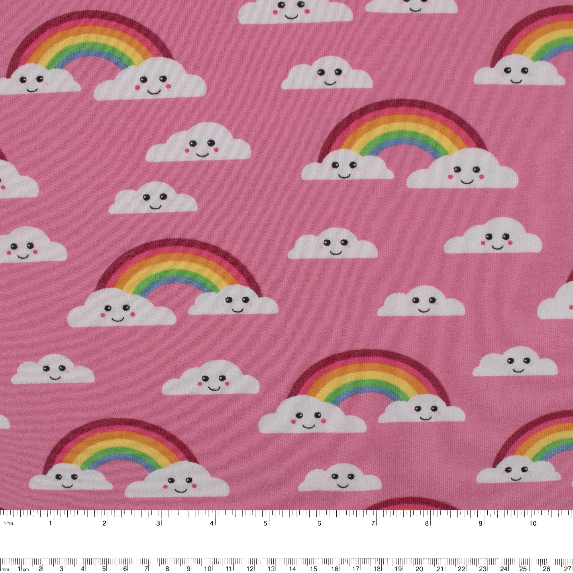 EUROPEAN - Cotton French Terry Print  - Rainbow - Pink