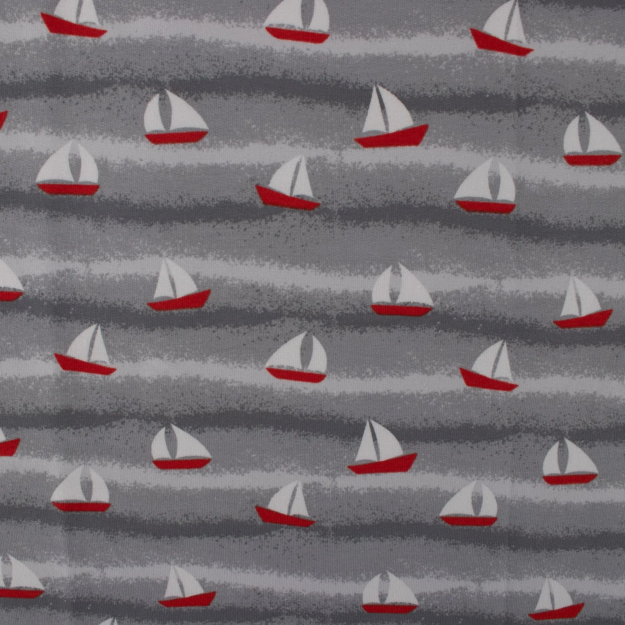 EUROPEAN - Cotton French Terry Print  - Sailboat - Grey