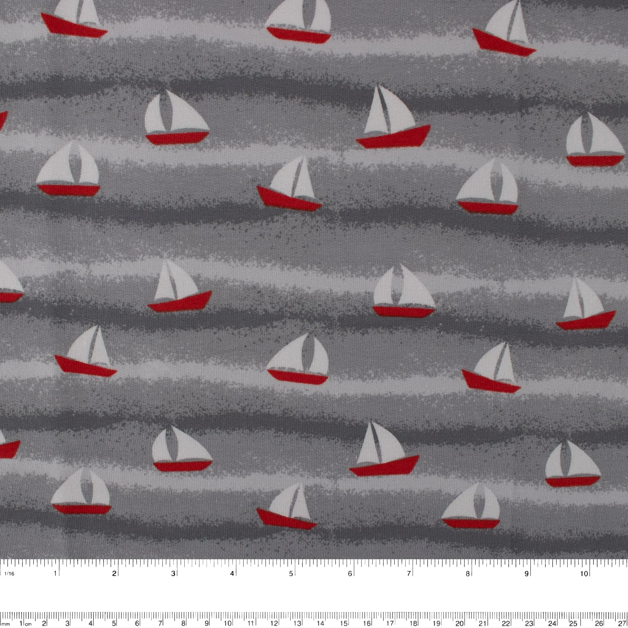 EUROPEAN - Cotton French Terry Print  - Sailboat - Grey