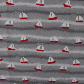 EUROPEAN - Cotton French Terry Print  - Sailboat - Grey