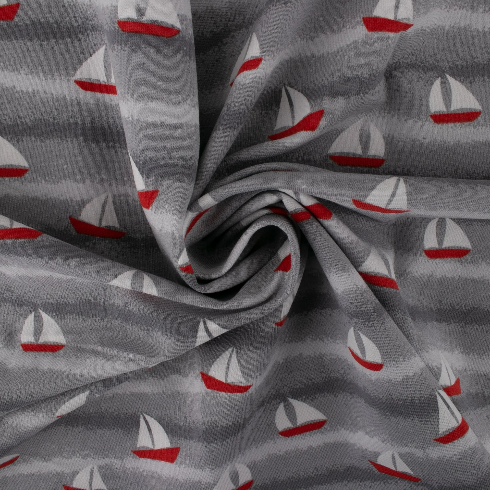 EUROPEAN - Cotton French Terry Print  - Sailboat - Grey