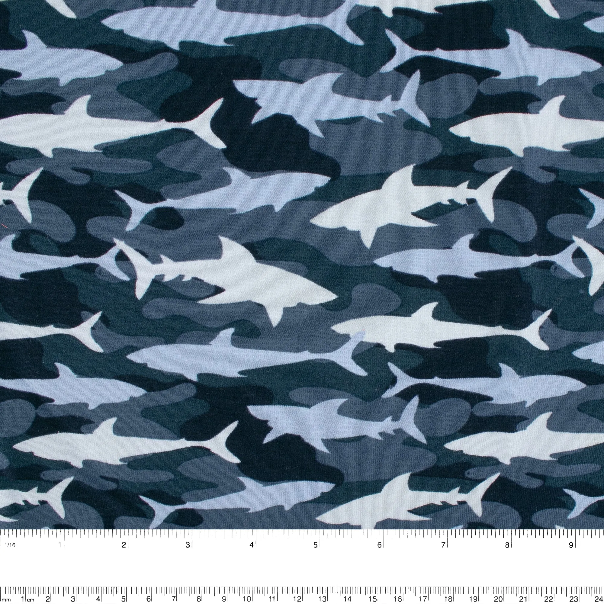 EUROPEAN - Cotton French Terry Print  - Shark - Navy