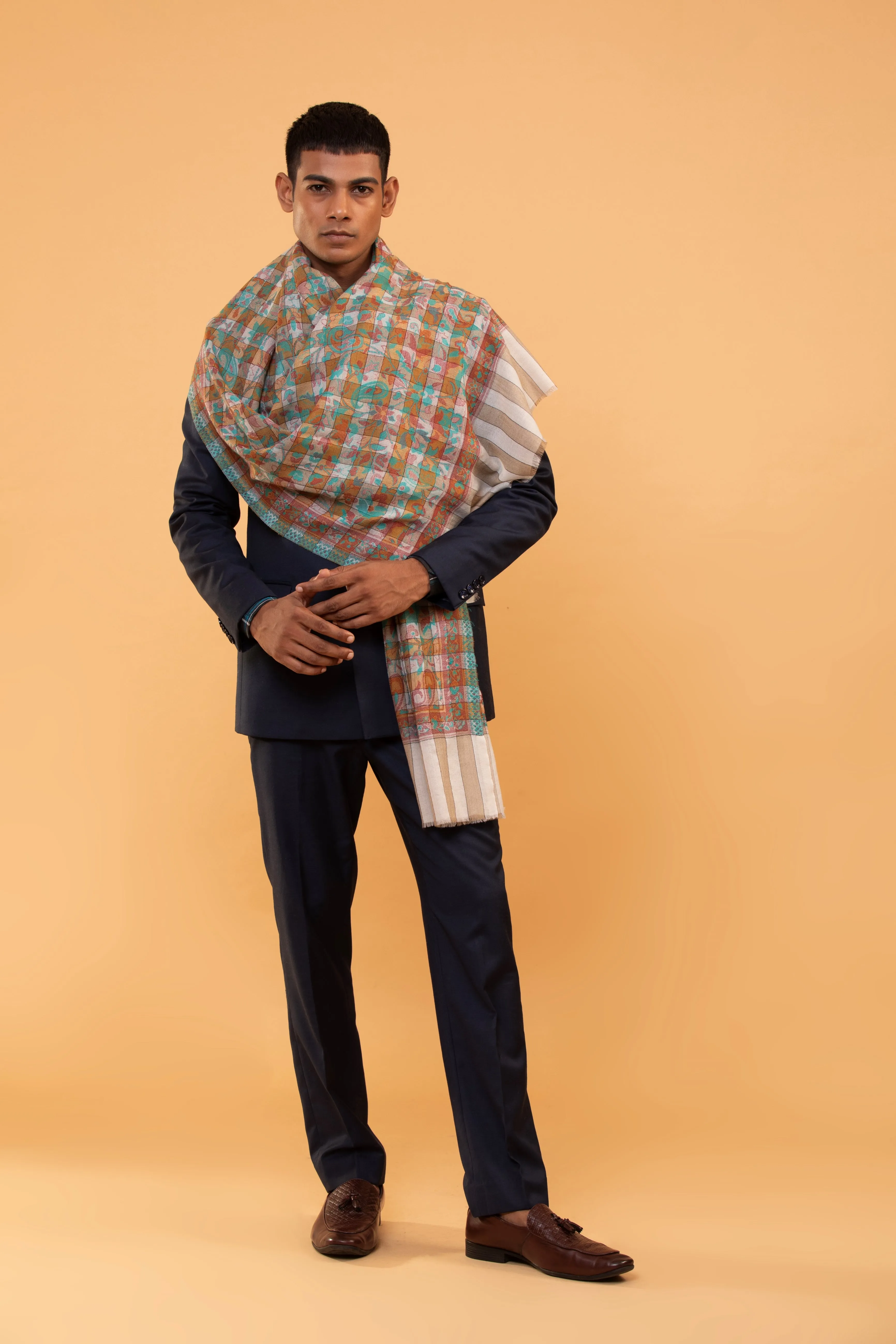 Fine Wool Checked Shawl for Men with Stylish Handwoven Design