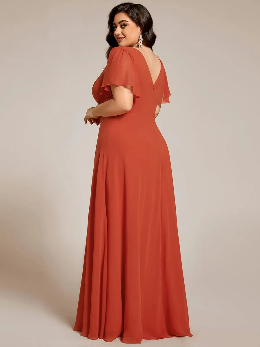 Gentle Clara | Plus Size Pleated A-Line Shiny Belt Chiffon Formal Evening Dress