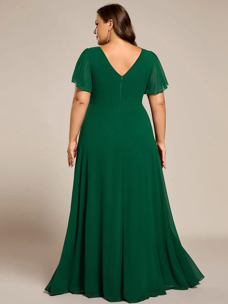 Gentle Clara | Plus Size Pleated A-Line Shiny Belt Chiffon Formal Evening Dress