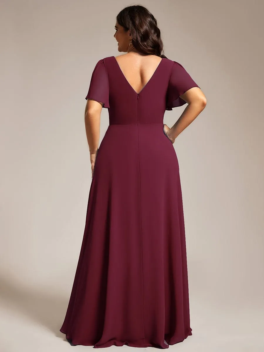 Gentle Clara | Plus Size Pleated A-Line Shiny Belt Chiffon Formal Evening Dress