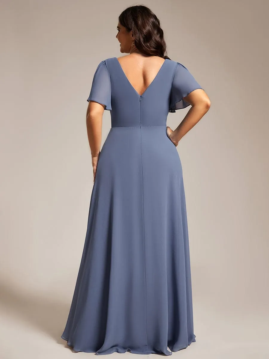 Gentle Clara | Plus Size Pleated A-Line Shiny Belt Chiffon Formal Evening Dress