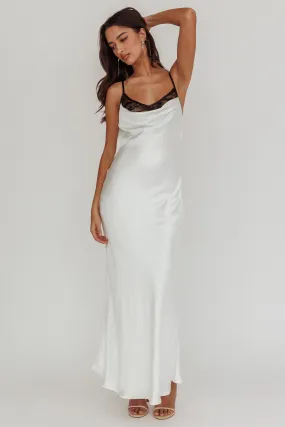 Gentle Touch Cowl Neck Satin Maxi Dress White