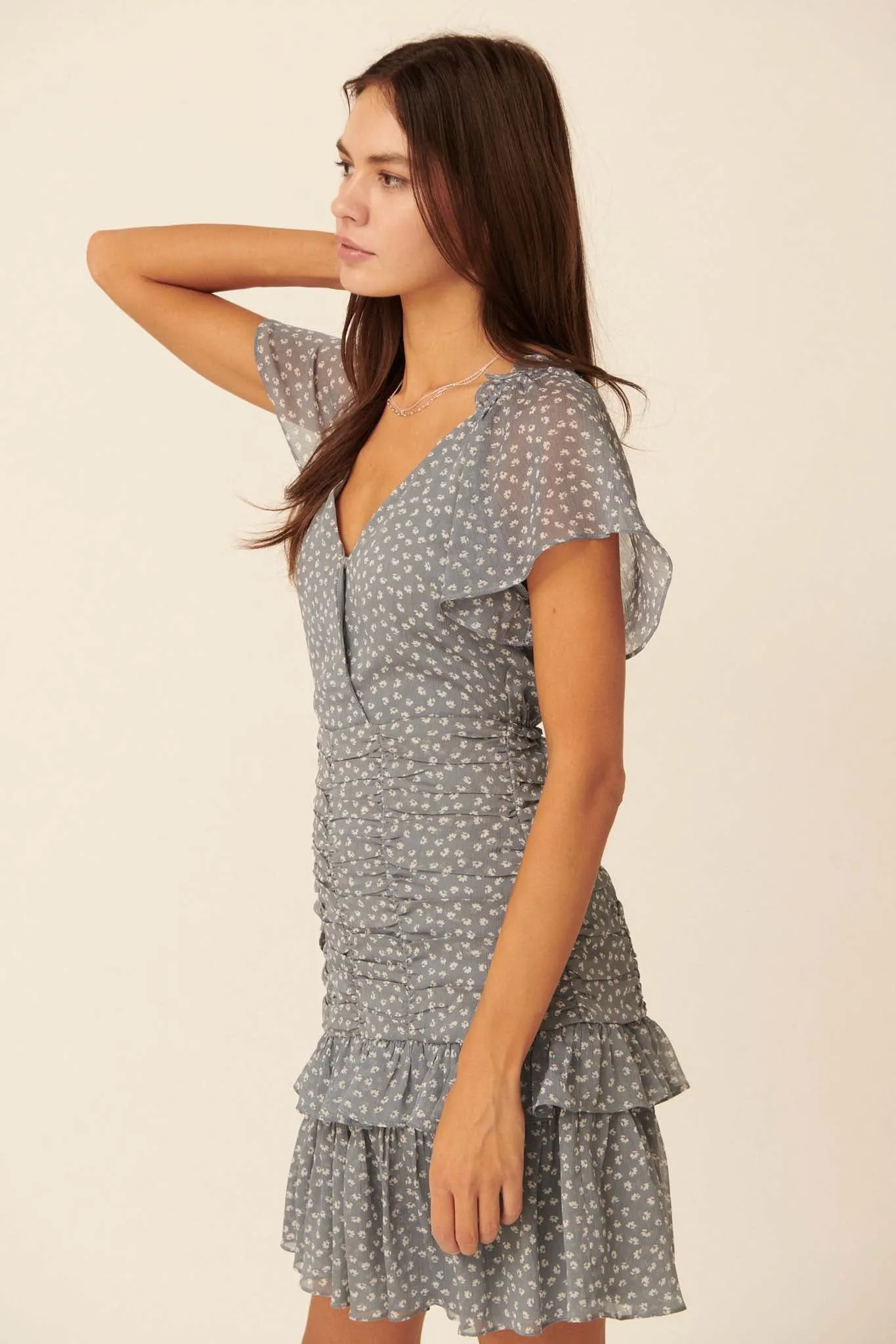 Gentle Whispers Ruffled Floral Mini Dress