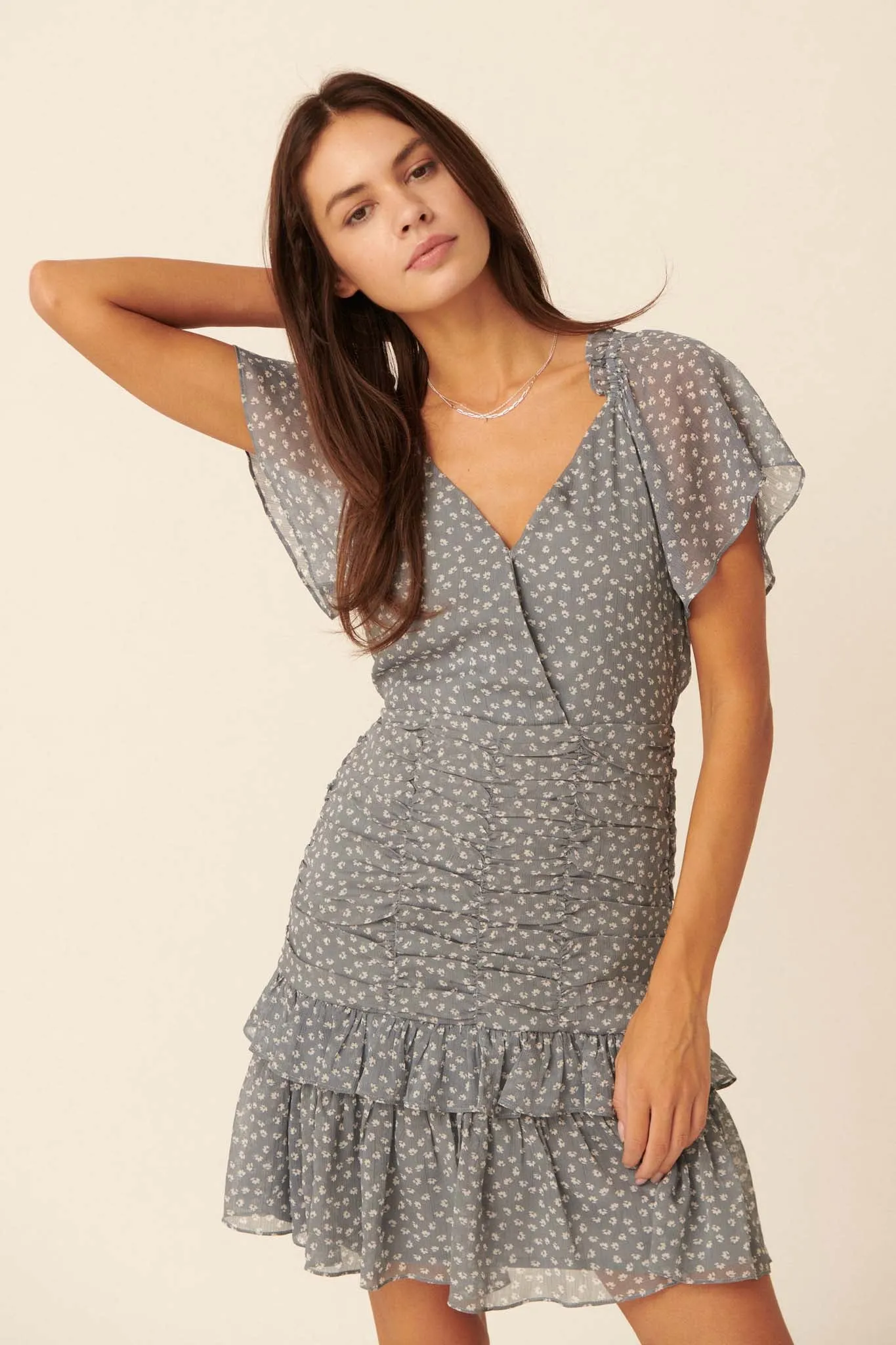 Gentle Whispers Ruffled Floral Mini Dress