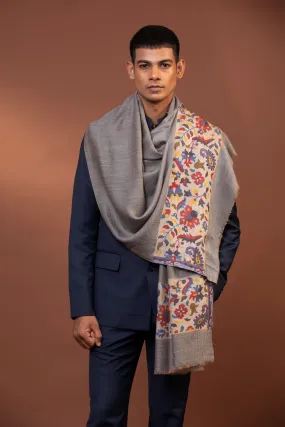 Grey Fine Wool  Shawl for Men with Kani Detailing