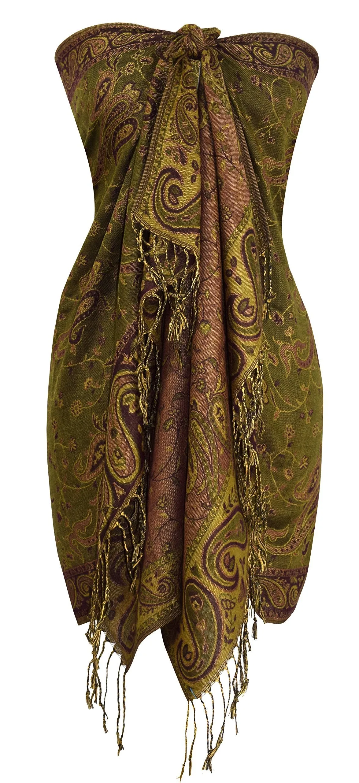 Huntergreen Peach Couture Elegant Double Layer Reversible Paisley Pashmina Shawl Wrap Scarf