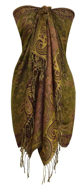 Huntergreen Peach Couture Elegant Double Layer Reversible Paisley Pashmina Shawl Wrap Scarf