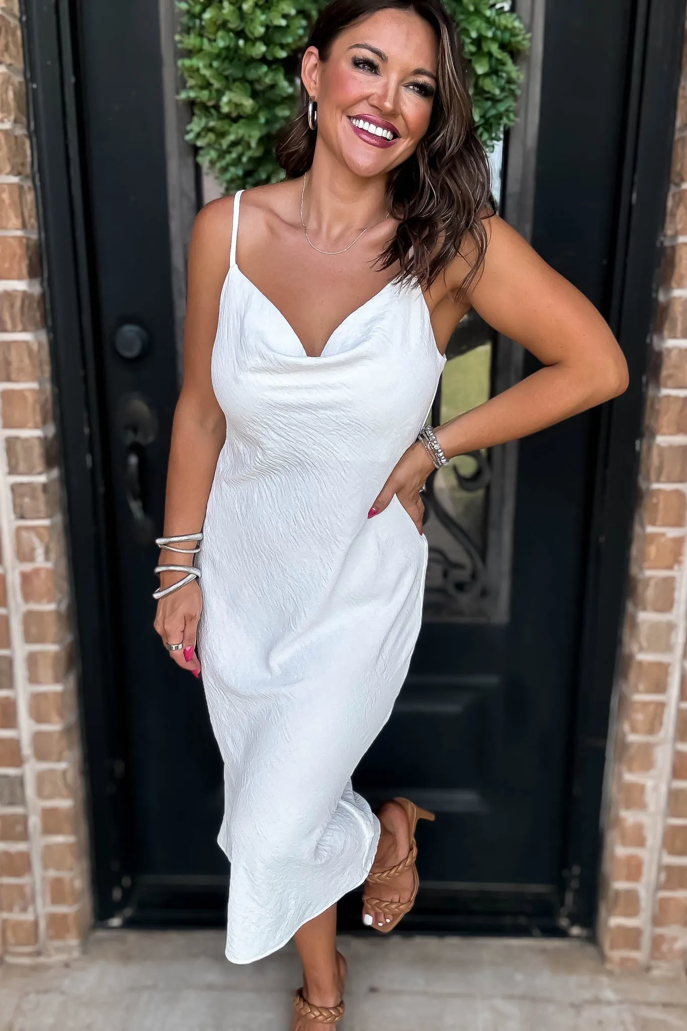 Into The Night Off White Cowl Neck Dress