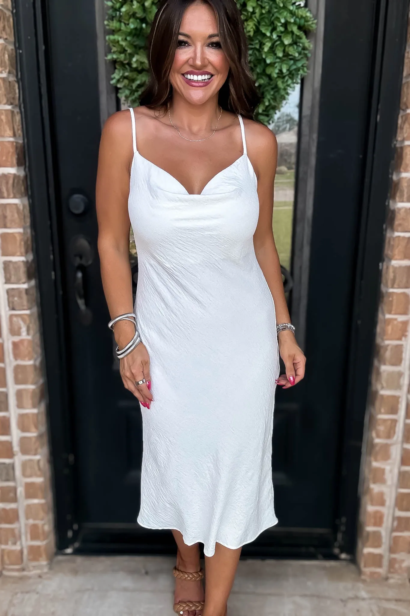 Into The Night Off White Cowl Neck Dress