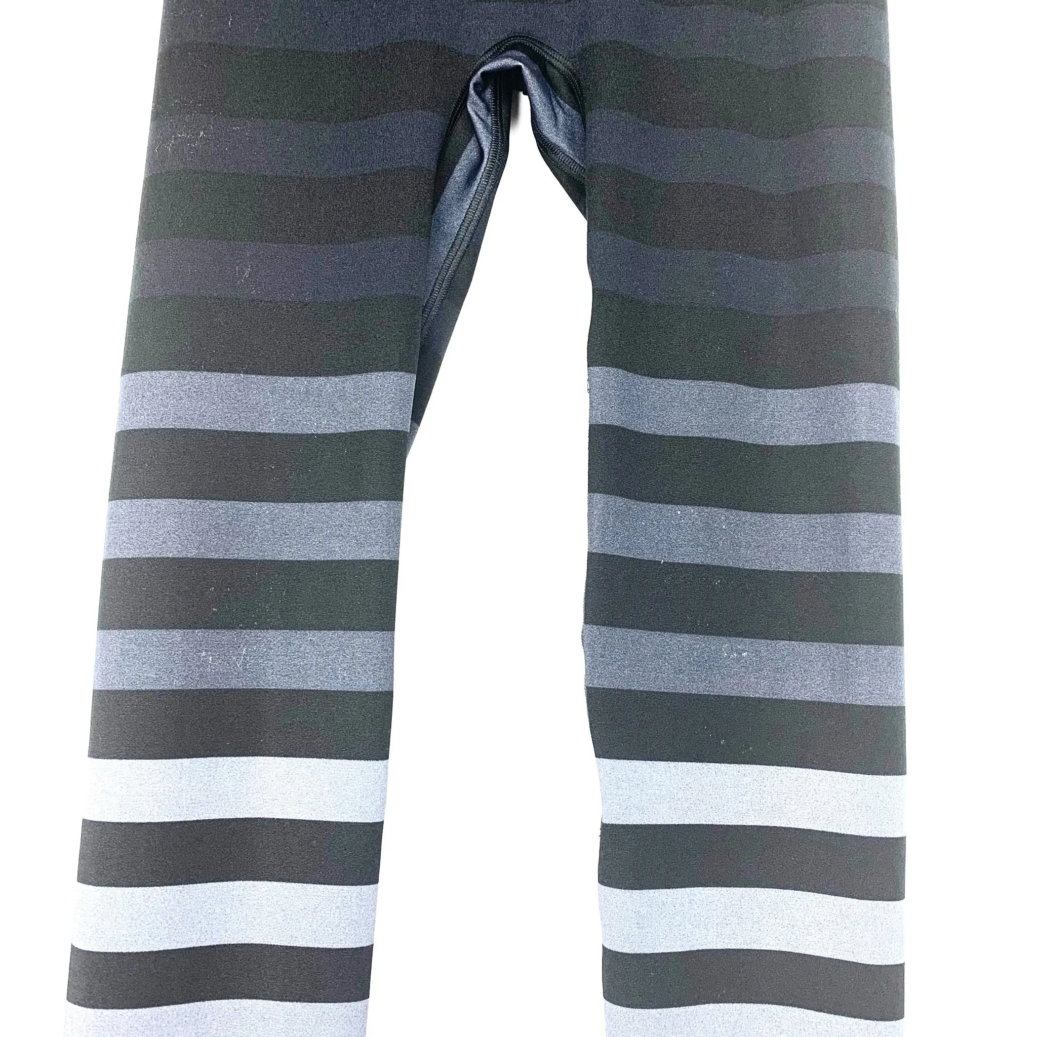 K-Deer Black & Grey Stripped High Waisted Capri Leggings- Size S (Inseam 20") (See Notes)