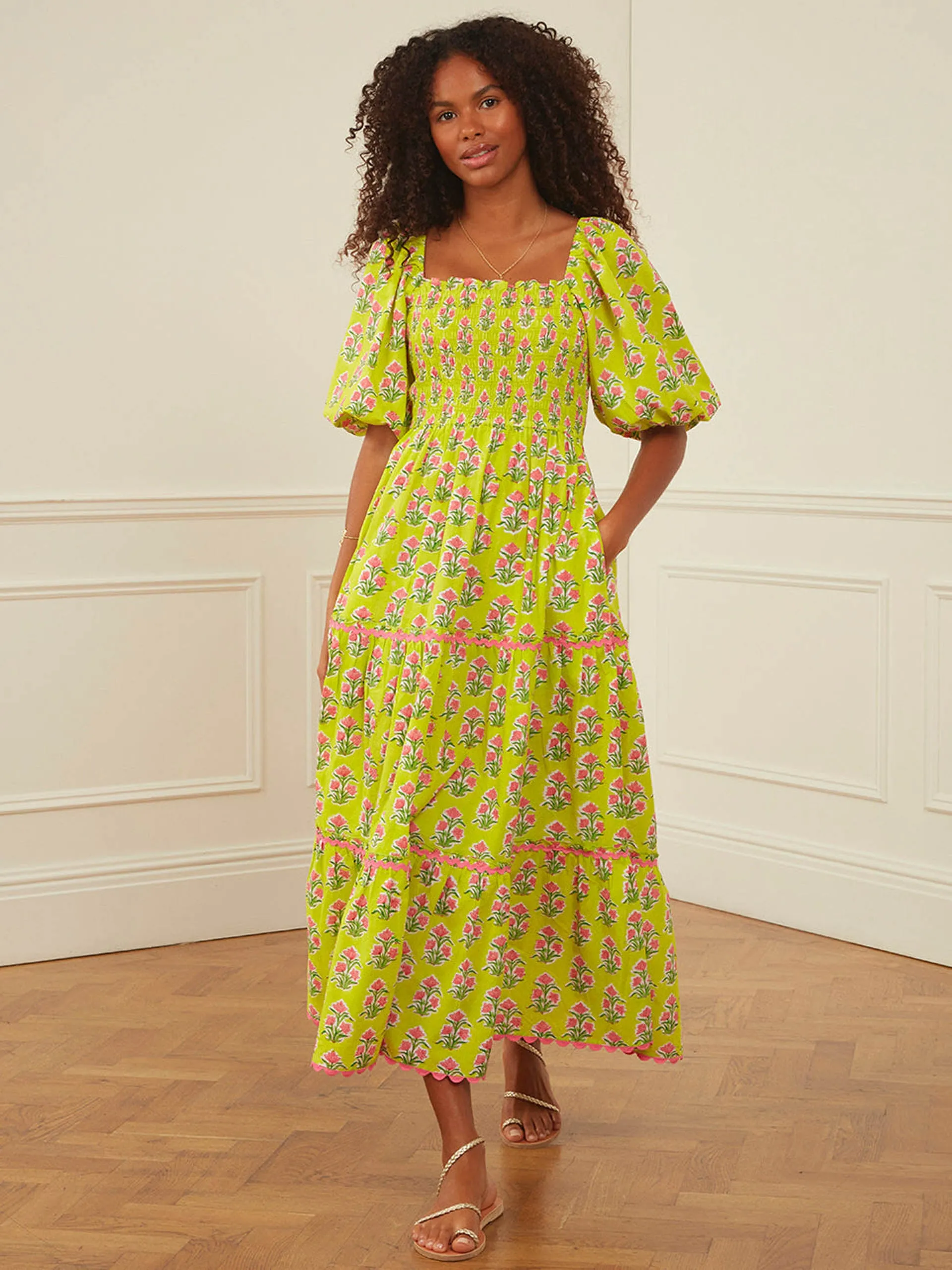 Lime hibiscus jodhpur dress