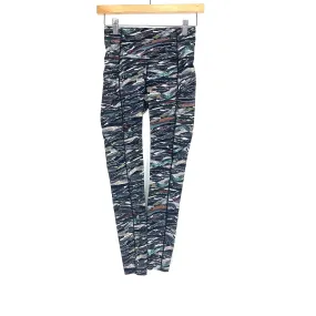 Lululemon Black With Multicolor Print Leggings With Side Pocket/Pocket On Back Waistband- Size 4 (Inseam 24")