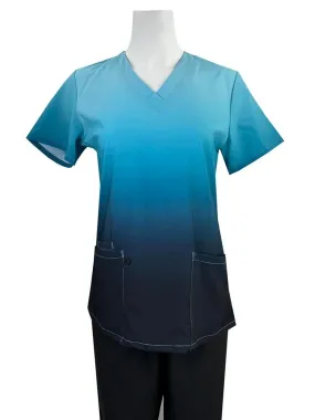 Medworks Luv Scrubs Ombre Scrub Top | Caribbean Black Ombre