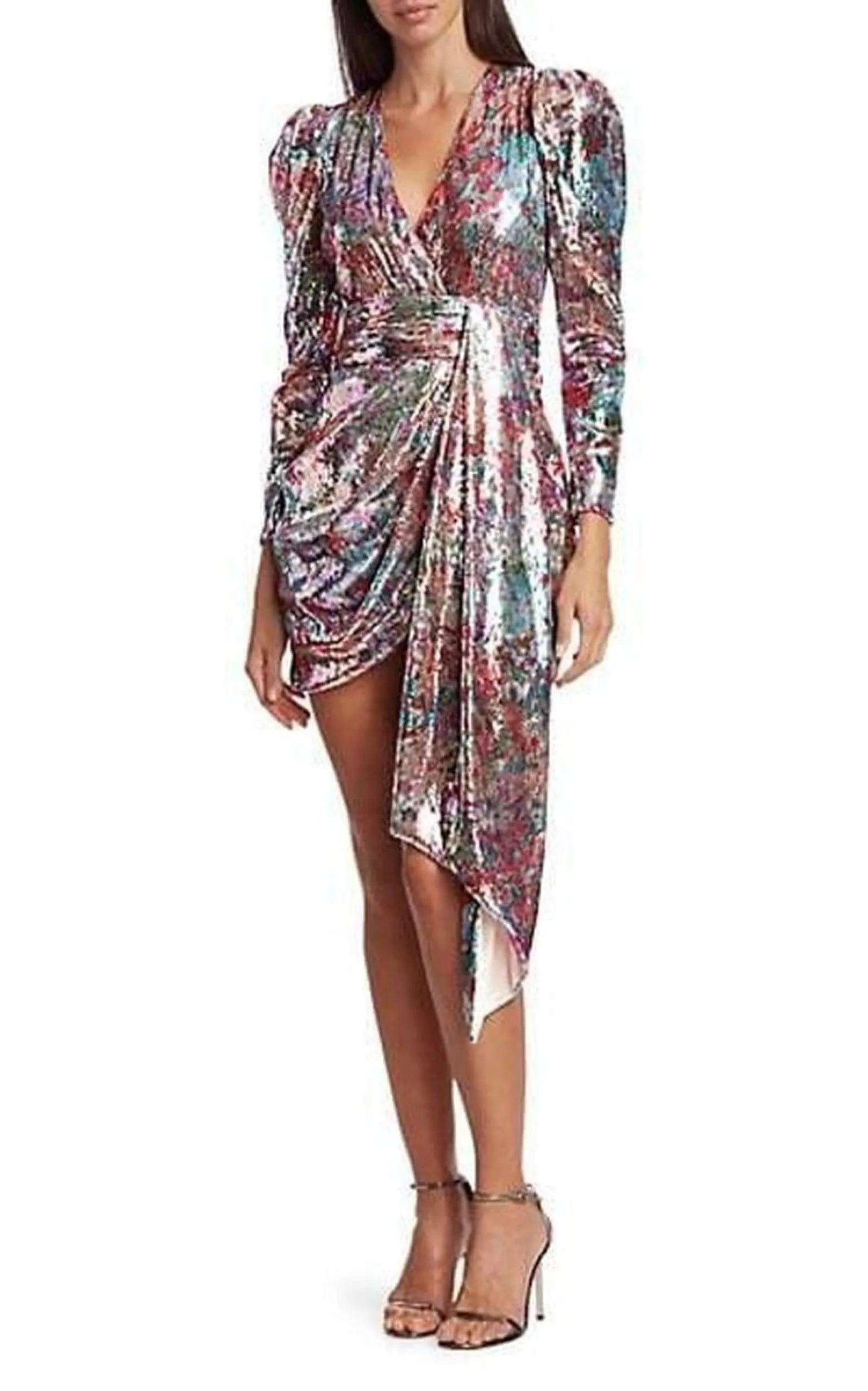 Mixed Sequin Wrapped Mini Dress