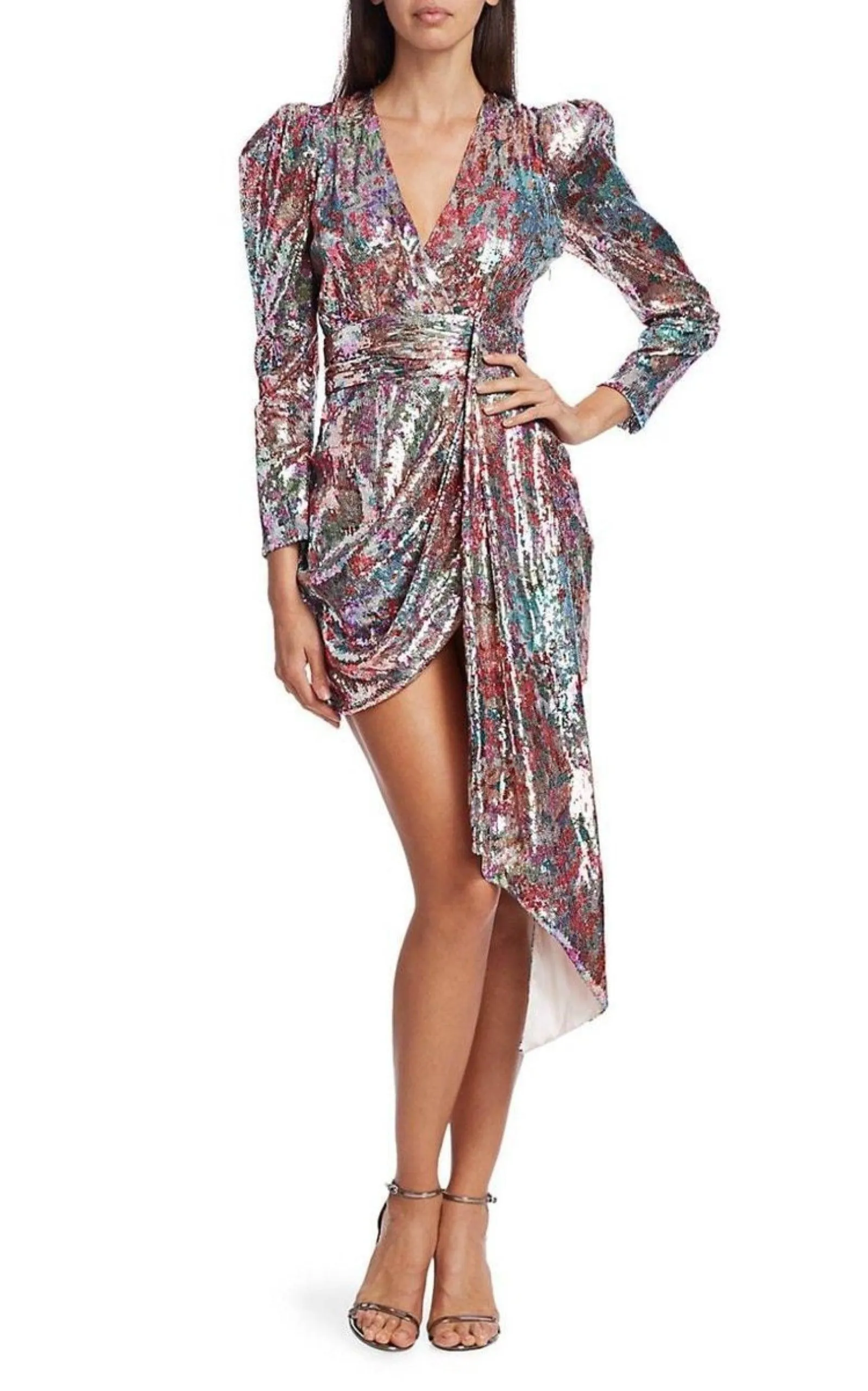 Mixed Sequin Wrapped Mini Dress