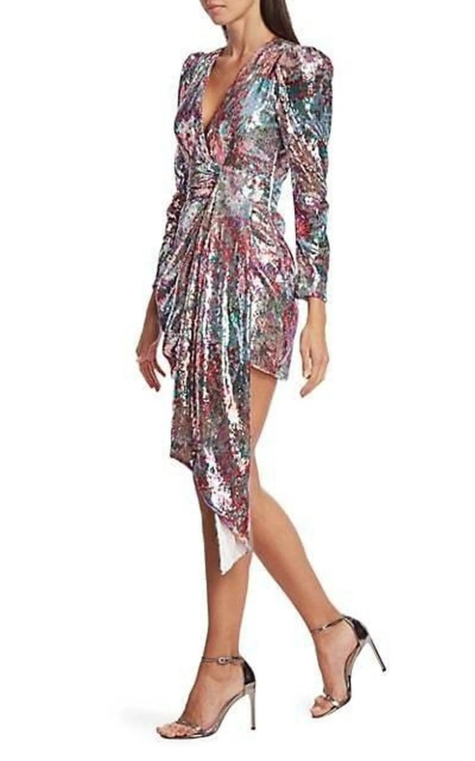 Mixed Sequin Wrapped Mini Dress