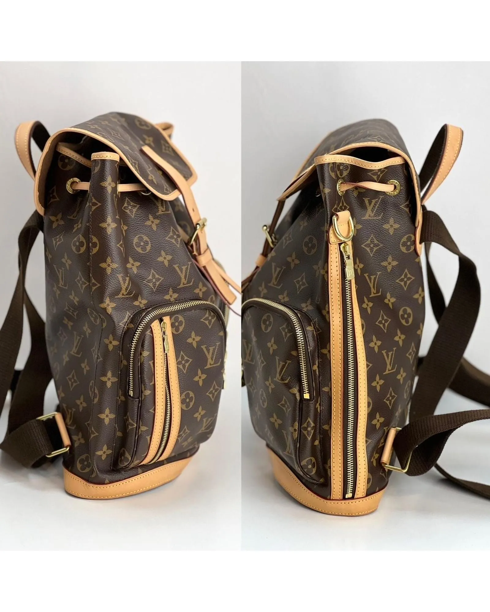 Monogram Canvas Backpack with Golden Hardware and Adjustable Strap