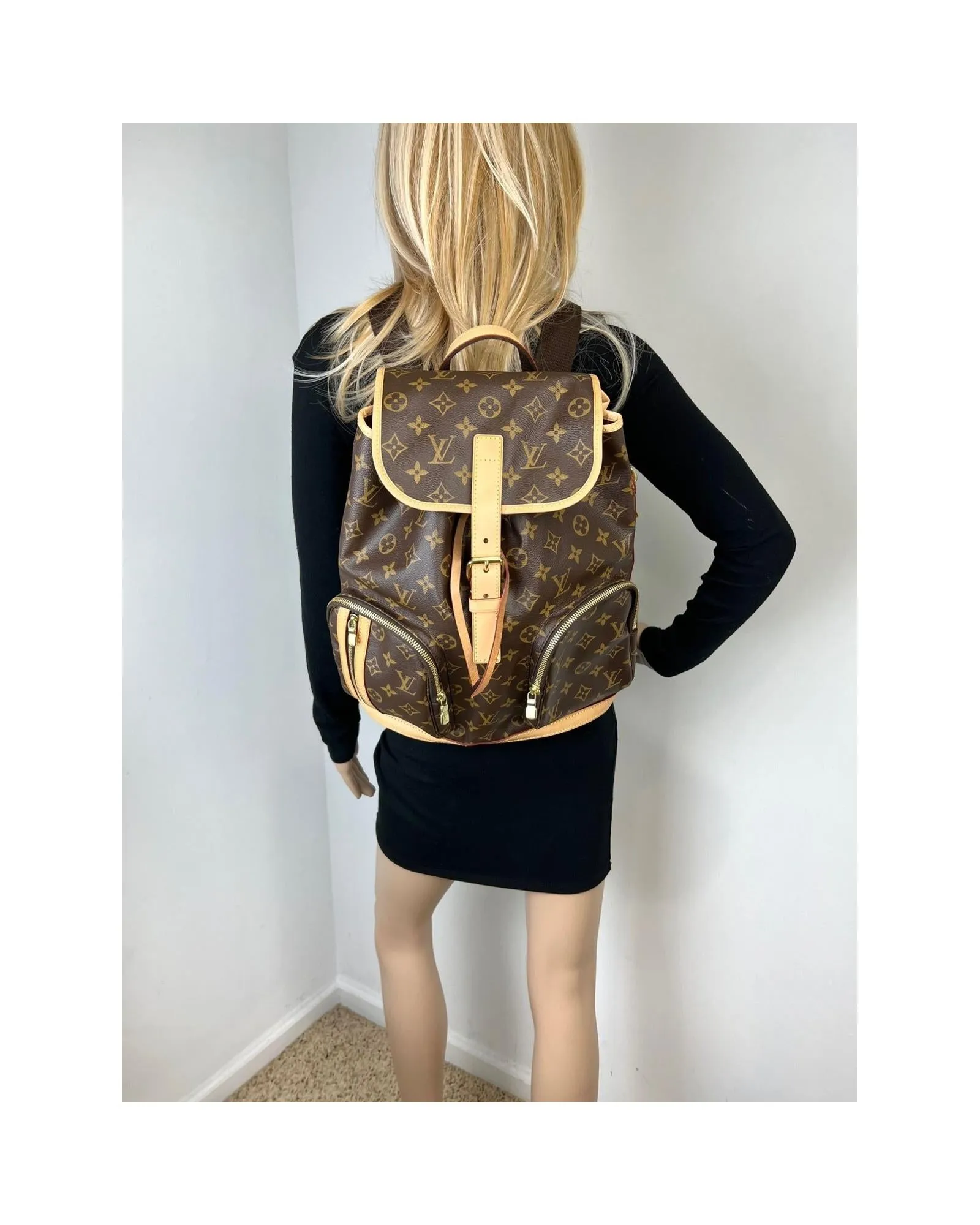 Monogram Canvas Backpack with Golden Hardware and Adjustable Strap